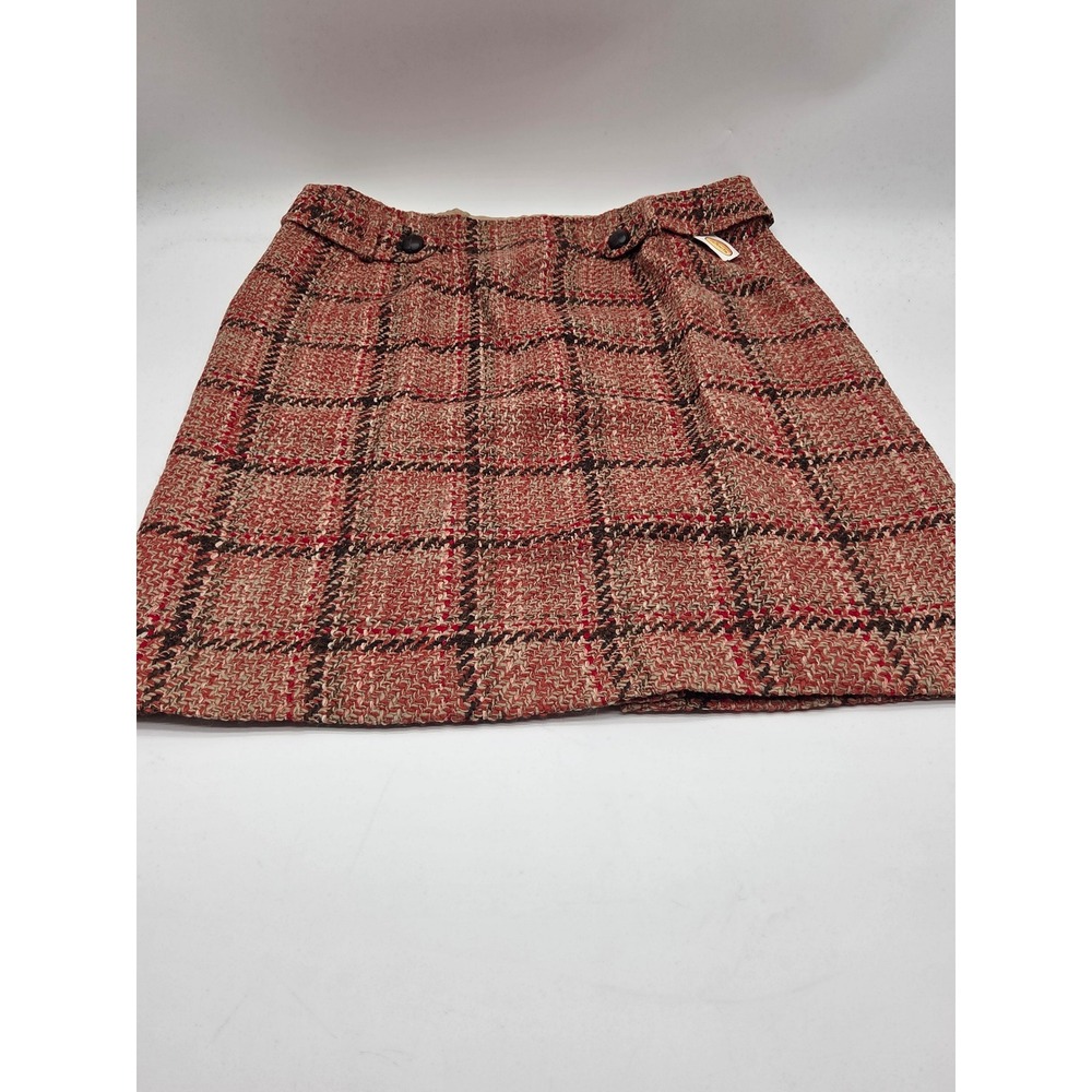Talbots Size 18 Red Tan Plaid 99% Wool Lined A-Line Skirt NWT 101-904